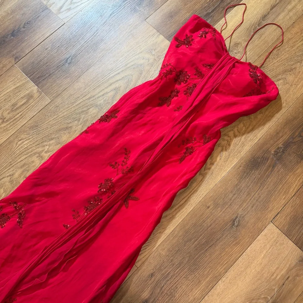 Vintage Y2K 100% Silk Beaded Dress Vintage Beaded Dress Red Fairy Prom Silk Gown - Picture 6 of 16